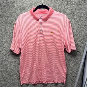 Jack Nicklaus Polo Shirt Mens Large White Pink Striped Logo Athletic Golf Tennis
